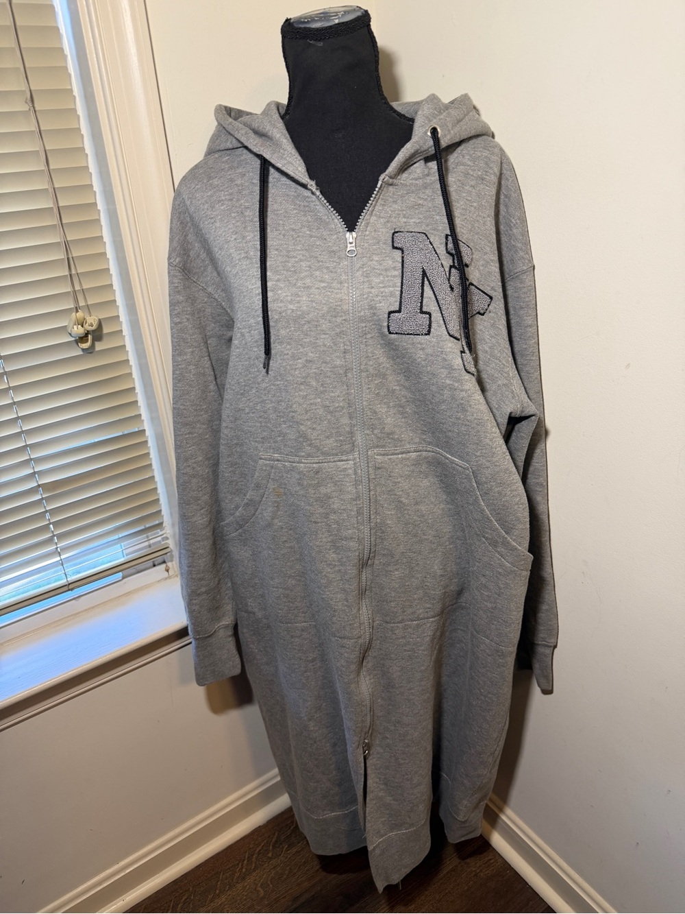 New York Popular Long Zip Up Hoodie Dress XL Gray Brooklyn Streetwear